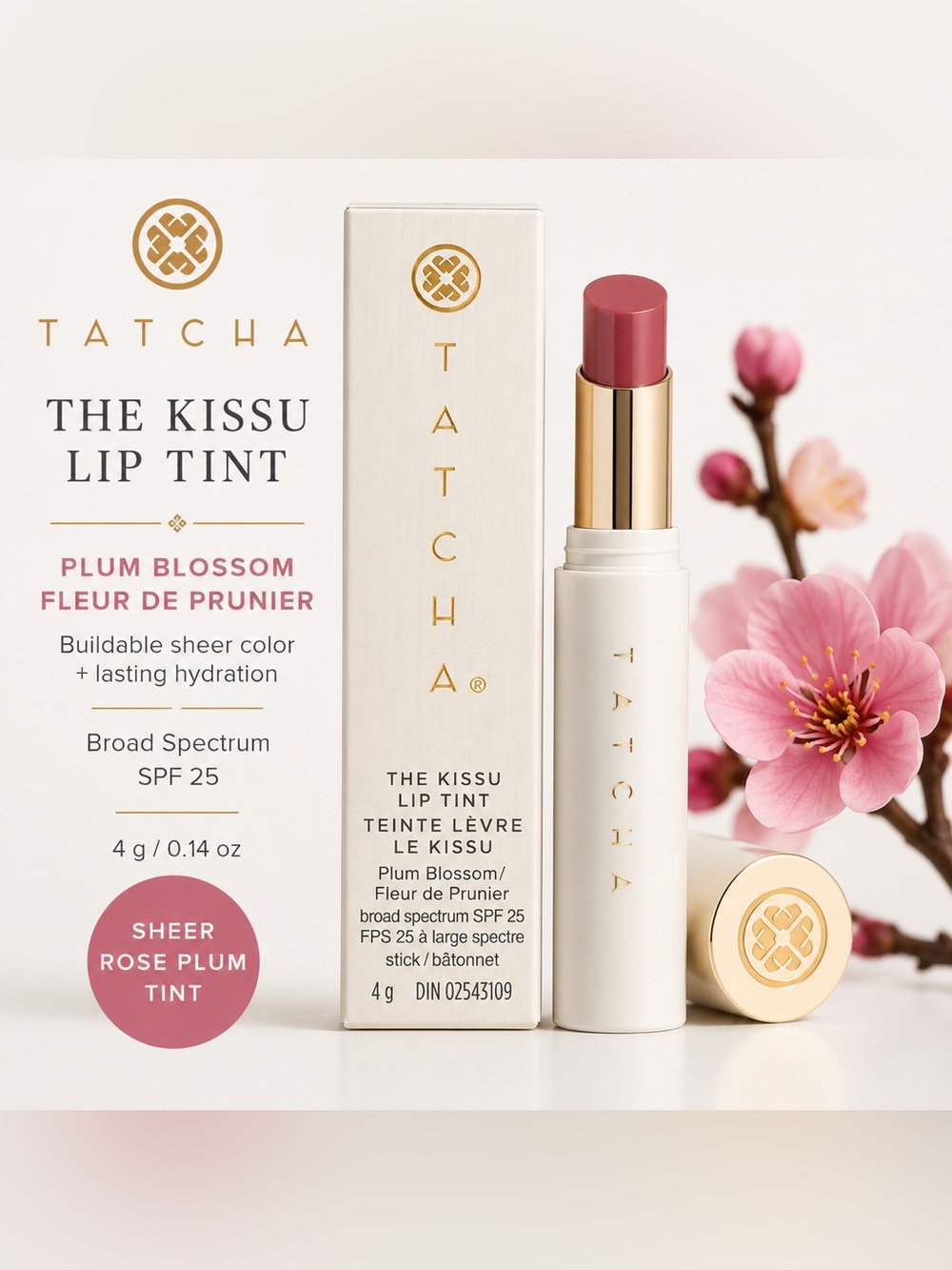Tatcha The Kissu Lip Tint Plum Blossom SPF 25 Hydrating Lip Balm 4g NIB